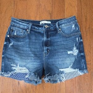 KanCan Dark Blue Distressed Jean Shorts